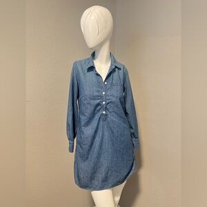 J. CREW Women’s Wash Blue Long Sleeves Half Button- Up Denim Shirt Dress Size 2